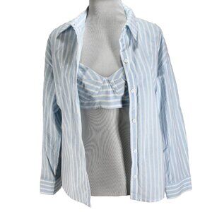 Mare Mare x Anthropologie Button Down Shirt Bralette Set Size M Blue Striped